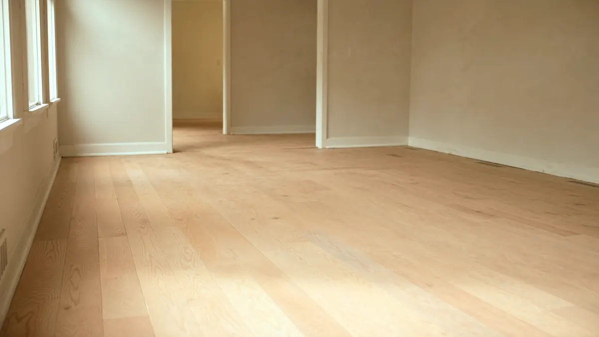 An empty room with solid oak floorboards sanded back to bare wood